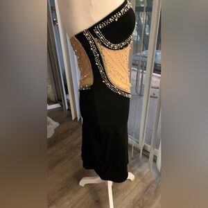 Elegant Black and Nude Beaded Dress